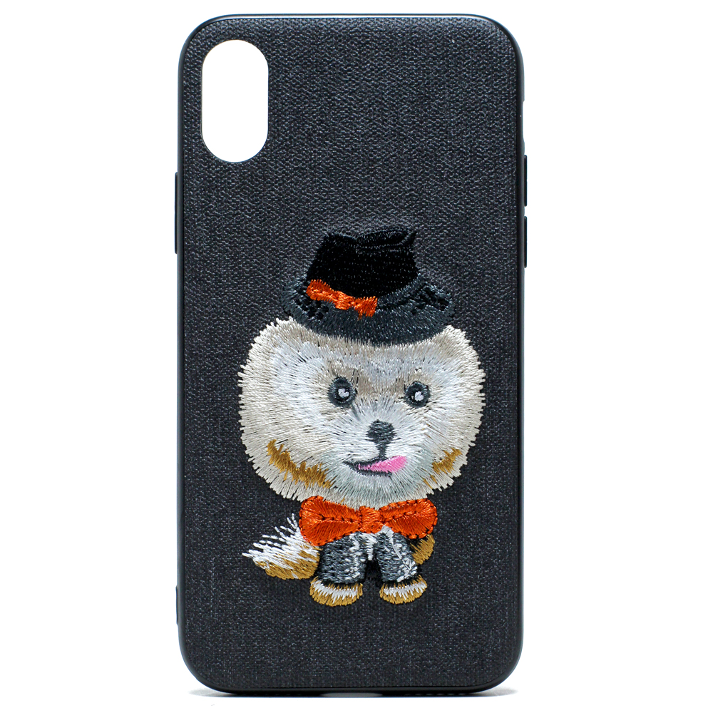 iPHONE X (Ten) Design Cloth Stitch Hybrid Case (Black Dog)